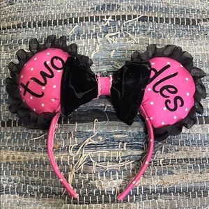 Pink Polka Dot Headband with Black Ruffle